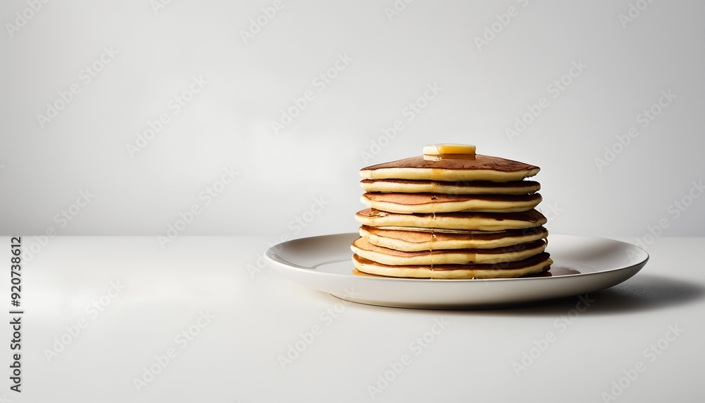 Stack of pancakes with honey drizzle againist a plain white background. Stack of pancakes with honey drizzle againist a plain white background.