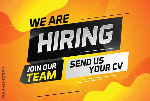 Hiring recruitment design for banner poster. We are hiring lettering with geometric shapes lines. Vector illustration typographic. Open vacancy design template

