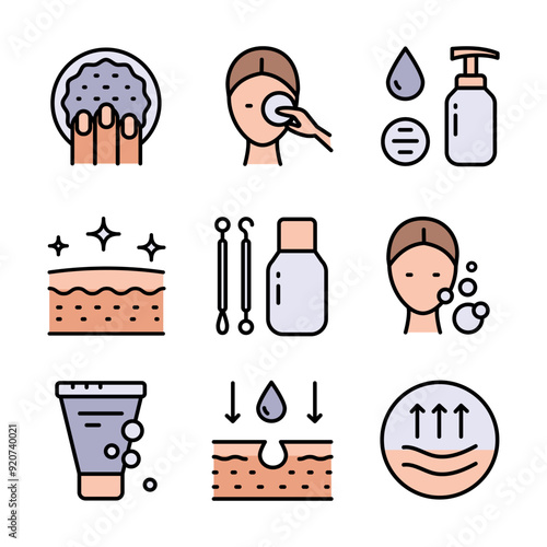Skin care color icons set. Facial Skin Cleaner signs collection. Vector isolated flat drawing.