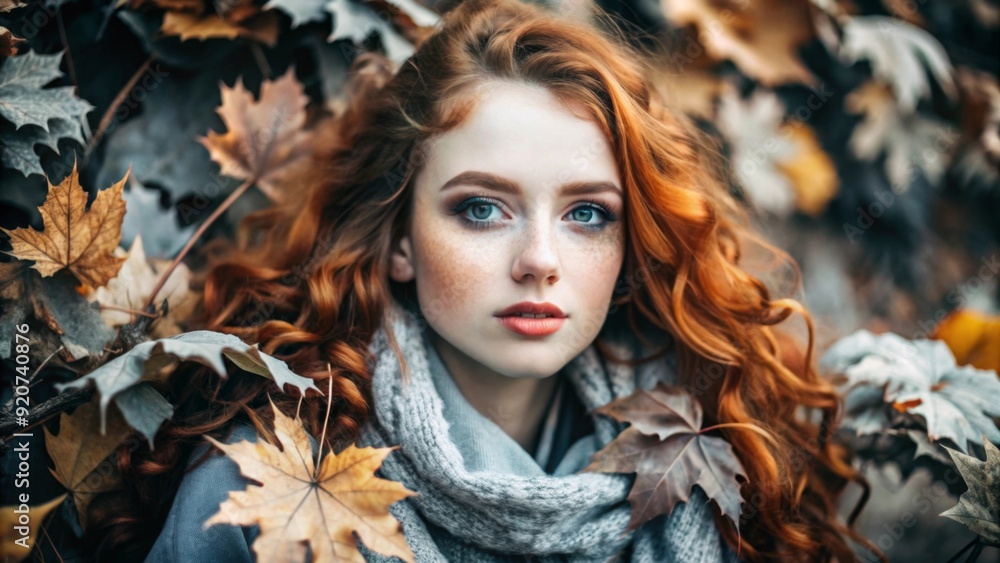 Portrait of a red haired girl on autumn leaves Portrait of a red haired girl on autumn leaves