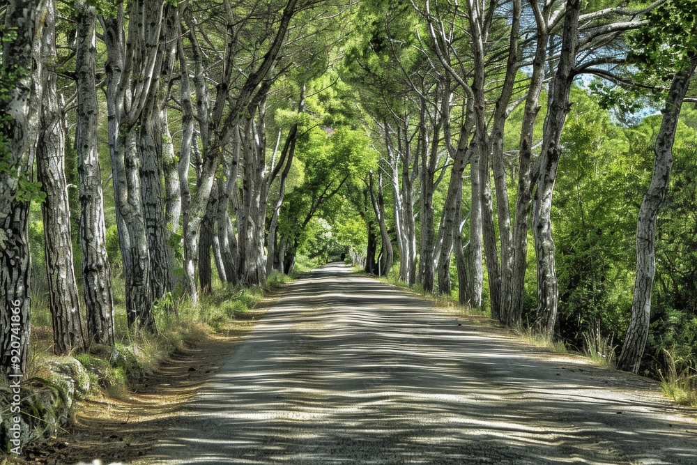 Naklejka premium tree-lined street. Beautiful simple AI generated image in 4K, unique.