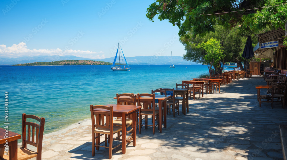 Fototapeta premium Seafront Restaurant with Beautiful Ocean Views ..