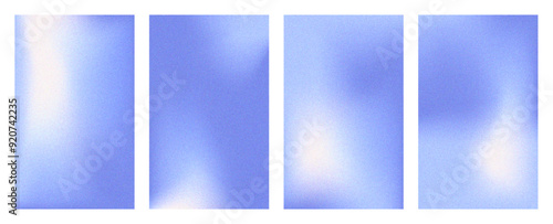 Set of gradient winter backgrounds with grain texture. Aesthetic blue pastel colores covers with soft blurry effect. Vector