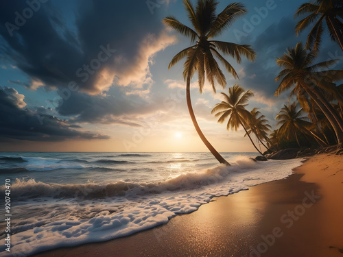 sunset on the beach,beach with palm trees