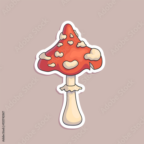 Vector hand-drawn illustration of mushroom isolated on white background. Funny cartoon sticker in doodle style.