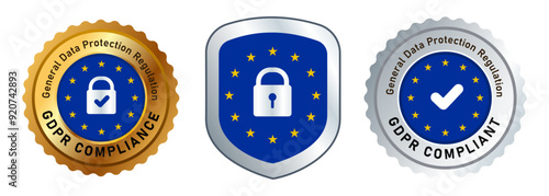 GDPR compliant compliance general data protection regulation badge symbol emblem shield silver and gold