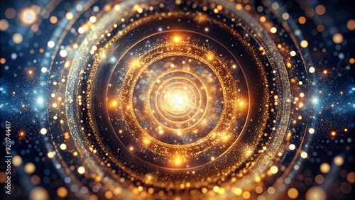 Close-up of concentric circular patterns with sparkling particles creating a microcosmic effect , concentric