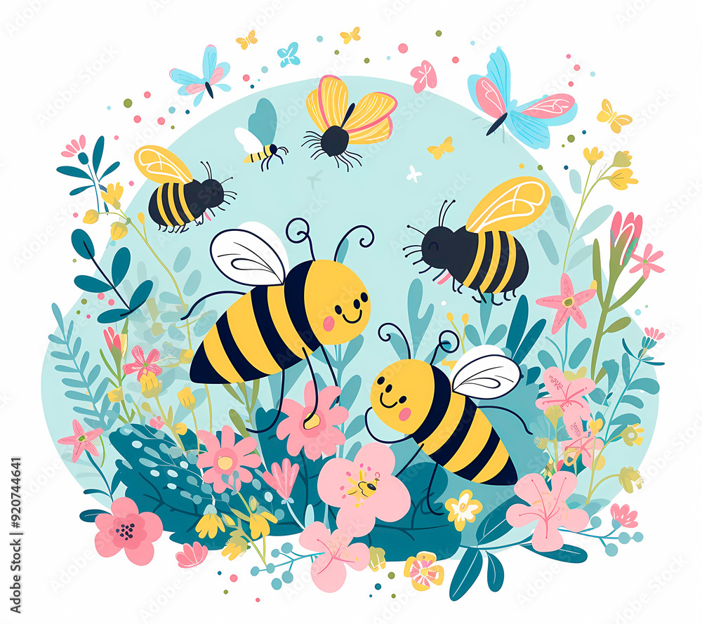 Bees and flowers illustration Bees and flowers illustration