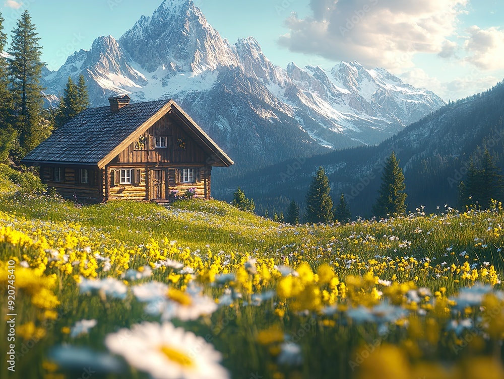 Fototapeta premium A house in the Austrian countryside in a traditional Tyrolean setting with a classical painting aesthetic