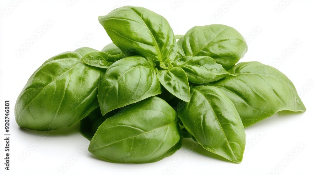 Vibrant Bunch of Fresh Basil Leaves on White Background - Culinary Ingredient Inspiration! Vibrant Bunch of Fresh Basil Leaves on White Background - Culinary Ingredient Inspiration!