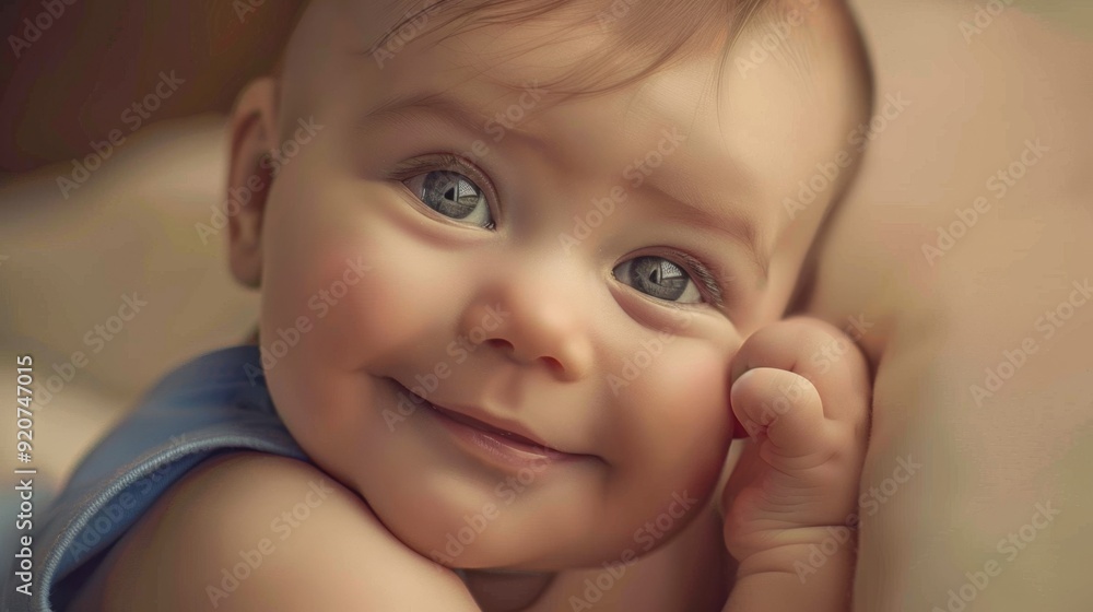 Cute baby smiling and looking at the camera
Cute baby smiling and looking at the camera