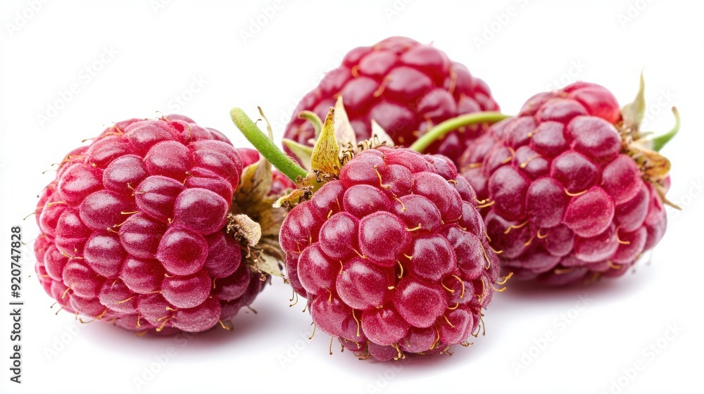 Juicy Ripe Raspberry on White Background - Full Body Shot Close Up Photograph Juicy Ripe Raspberry on White Background - Full Body Shot Close Up Photograph