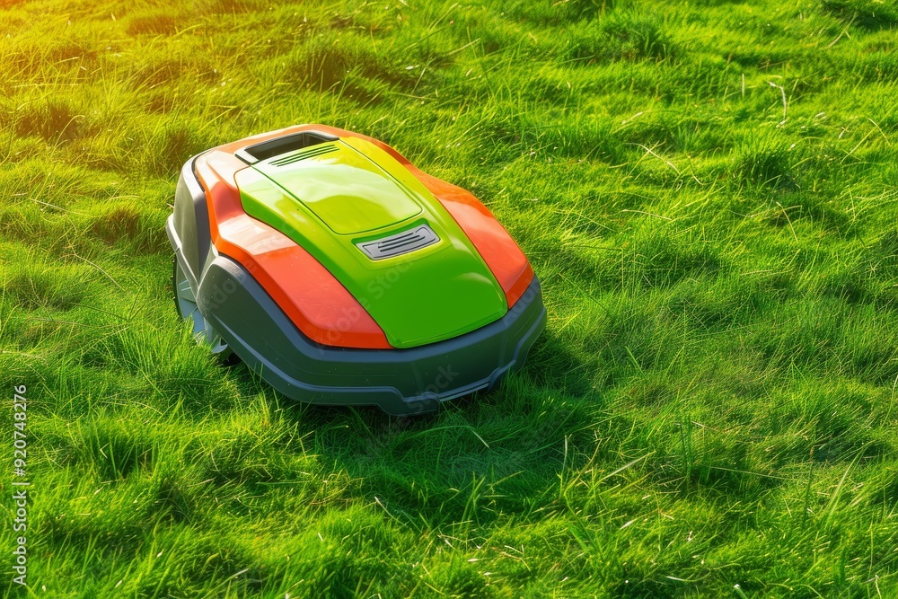 A robot - lawn mower mowing grass in a field.. Beautiful simple AI generated image in 4K, unique. A robot - lawn mower mowing grass in a field.. Beautiful simple AI generated image in 4K, unique.