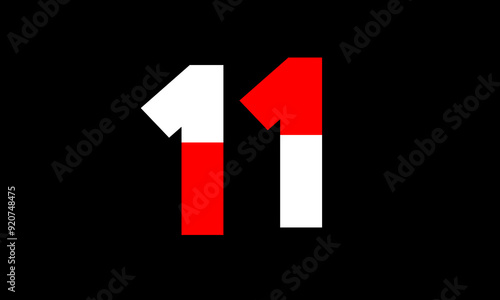 11 Red White Half Modern Number Logo