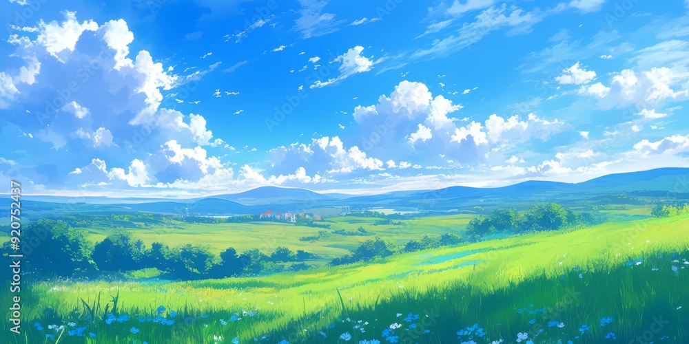 Obraz premium Creative patterns, advertising marketing backgrounds, abstract, fresh, natural, anime and anime style, romantic summer wonderland: artistic natural background background images (AI image generation), 