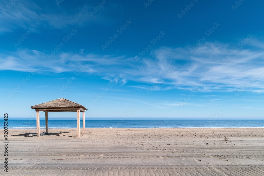 Cabines de bain multicolores alignées sur la plage déserte de Berck-plage au petit matin. Beautiful simple AI generated image in 4K, unique. Cabines de bain multicolores alignées sur la plage déserte de Berck-plage au petit matin. Beautiful simple AI generated image in 4K, unique.