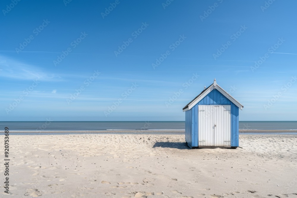 Cabines de bain multicolores alignées sur la plage déserte de Berck-plage au petit matin. Beautiful simple AI generated image in 4K, unique. Cabines de bain multicolores alignées sur la plage déserte de Berck-plage au petit matin. Beautiful simple AI generated image in 4K, unique.
