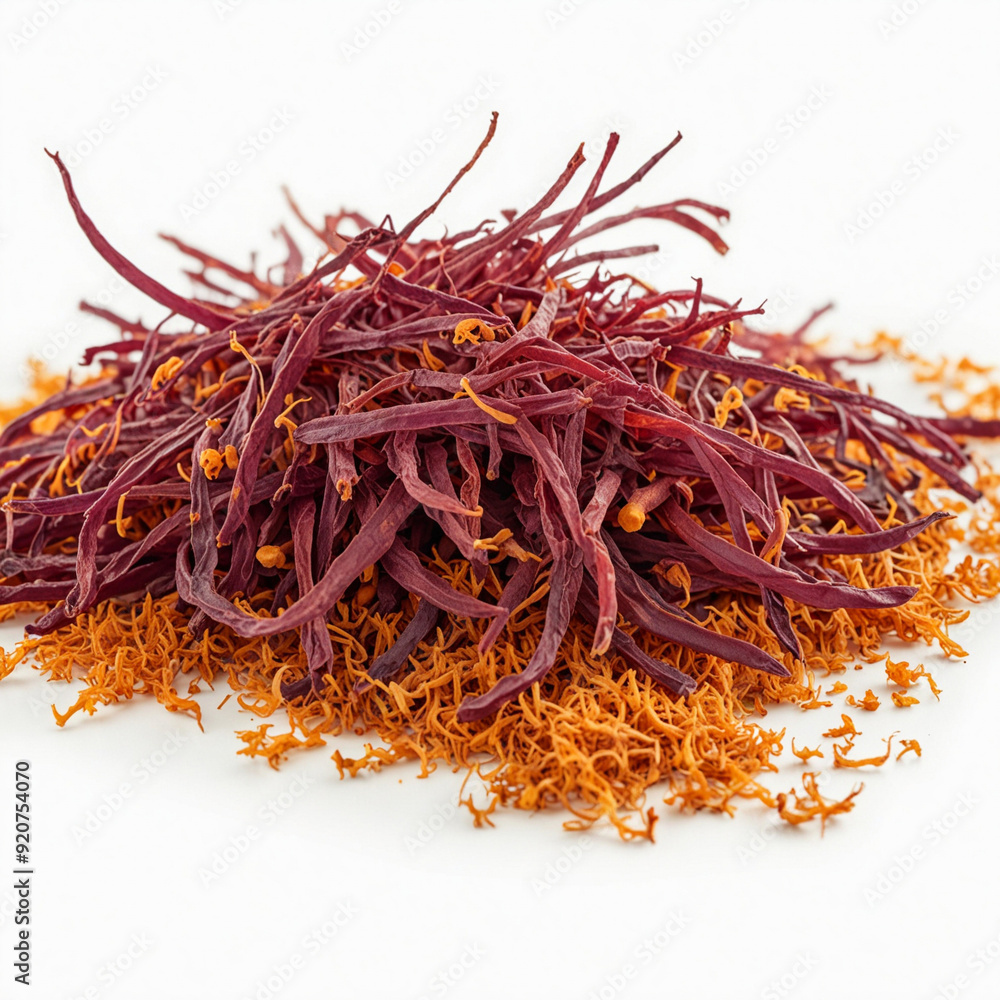 Naklejka premium Dried saffron spice, isolated on white background