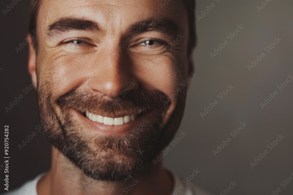 Obraz premium Happy man with beard, smiling broadly at the camera.