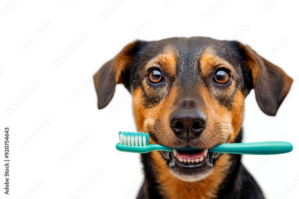 A cheerful and happy dog is joyfully holding a toothbrush in its mouth, emphasizing the importance of pet dental care and promoting overall oral hygiene for our beloved furry friends A cheerful and happy dog is joyfully holding a toothbrush in its mouth, emphasizing the importance of pet dental care and promoting overall oral hygiene for our beloved furry friends