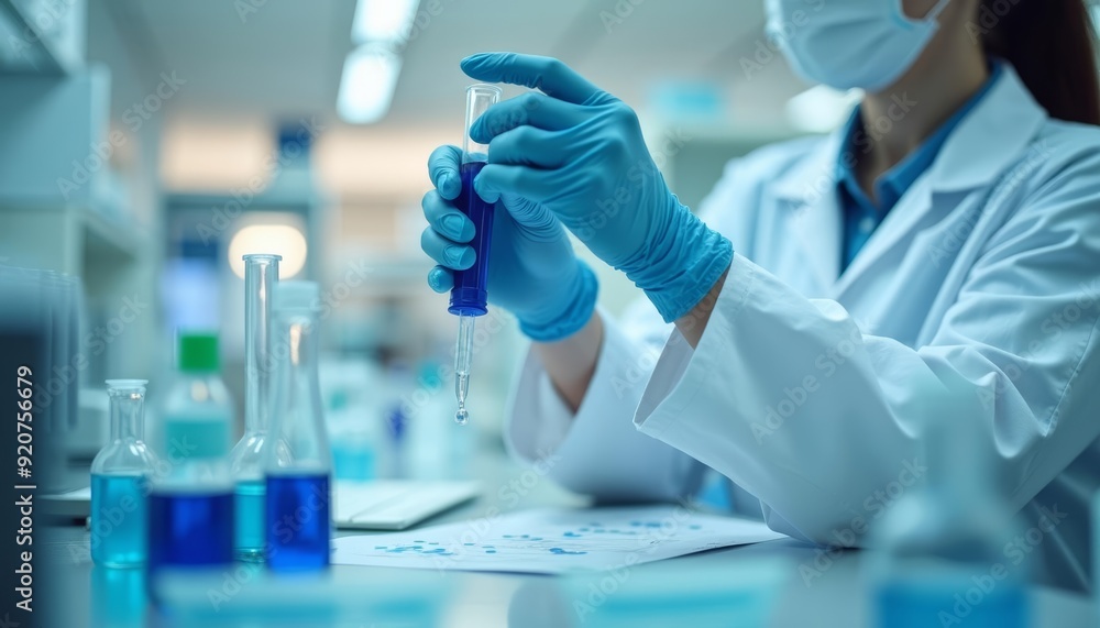 Precision in Science A researcher meticulously measures a sample Precision in Science A researcher meticulously measures a sample