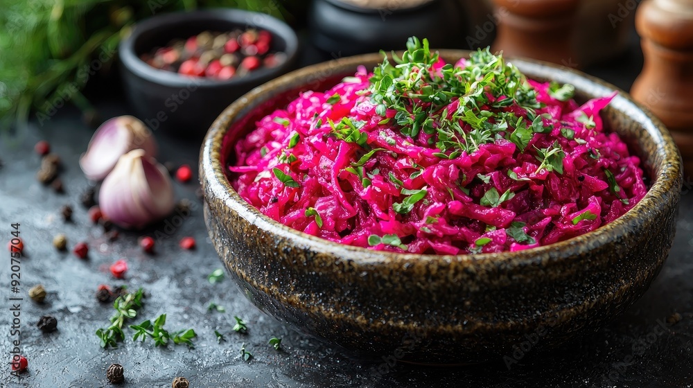 Crunchy shredded cabbage mixed with fresh greens for an appealing dish with a copy space image. Crunchy shredded cabbage mixed with fresh greens for an appealing dish with a copy space image.