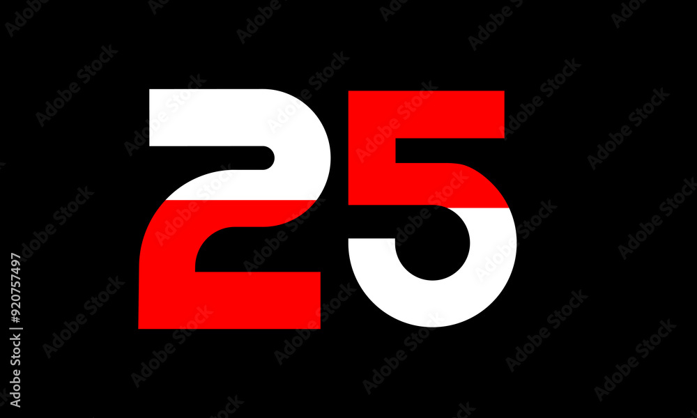 25 Red White Half Modern Number Logo 25 Red White Half Modern Number Logo