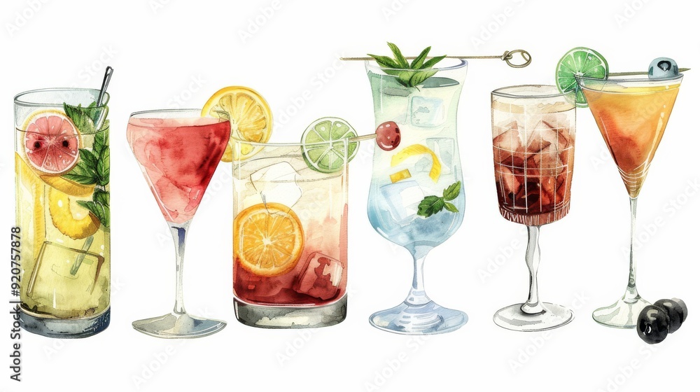 Colorful cocktails on display during a summer gathering at a beachside bar Colorful cocktails on display during a summer gathering at a beachside bar