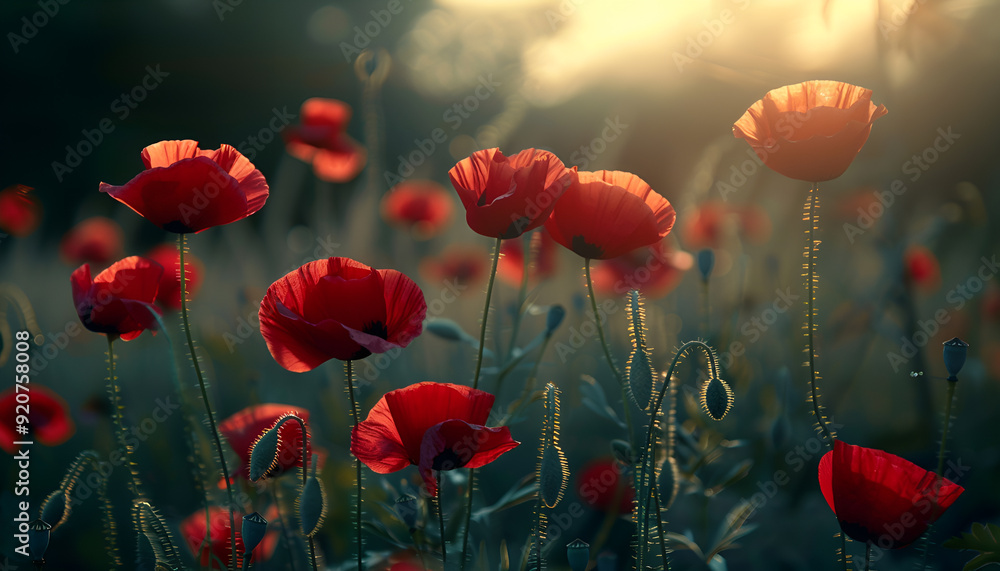 Obraz premium close up of red poppy flowers in a field