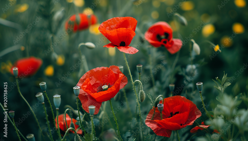 Obraz premium close up of red poppy flowers in a field