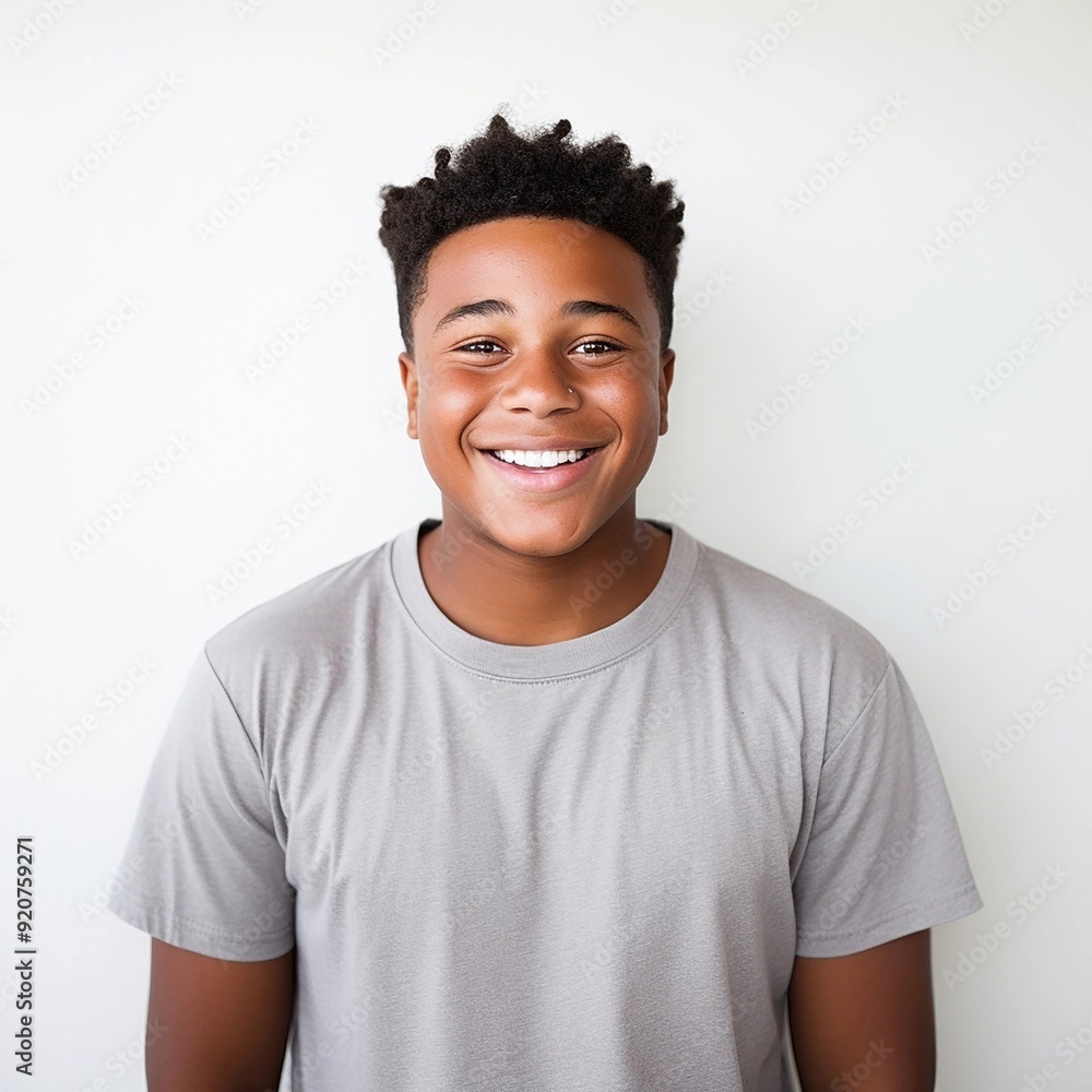 portrait of a cute smiling african american boy wearing a shirt. emotional portrait. on a white background portrait of a cute smiling african american boy wearing a shirt. emotional portrait. on a white background