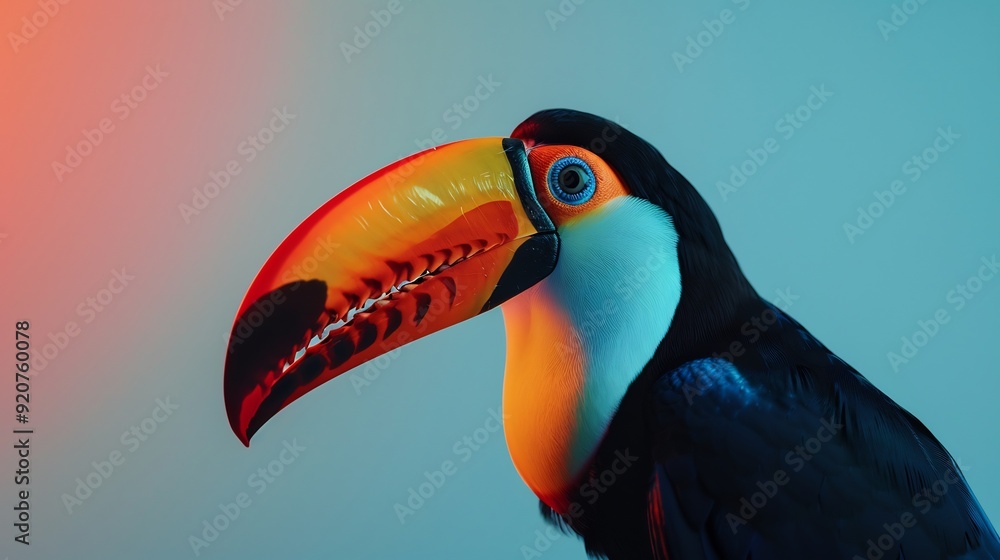 Naklejka premium Toucan on soft blue background