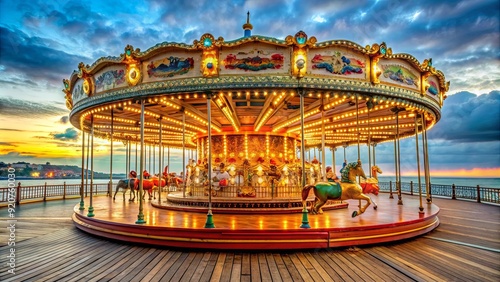 Carousel ride at Brighton beach pier amusement park in the United Kingdom, Brighton, beach, pier, amusement park, carousel