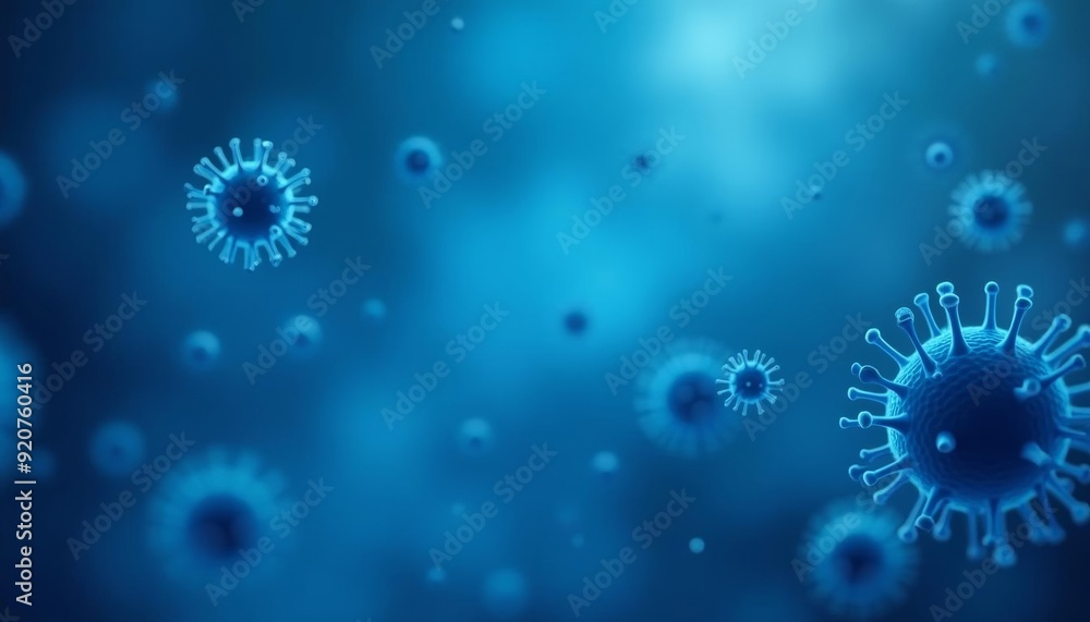 Viral particles floating in a blue mist Viral particles floating in a blue mist