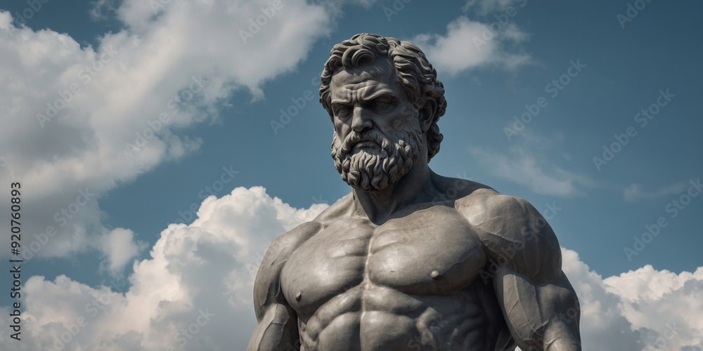 muscular statue of a greek philosopher on a cloudy background. muscular statue of a greek philosopher on a cloudy background.
