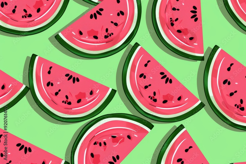 Seamless pattern with watermelon slices on a black background, flat vector illustration. For t-shirt prints and other uses.. Beautiful simple AI generated image in 4K, unique. Seamless pattern with watermelon slices on a black background, flat vector illustration. For t-shirt prints and other uses.. Beautiful simple AI generated image in 4K, unique.