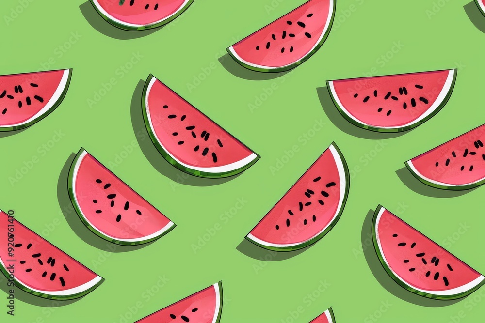Seamless pattern with watermelon slices on a black background, flat vector illustration. For t-shirt prints and other uses.. Beautiful simple AI generated image in 4K, unique. Seamless pattern with watermelon slices on a black background, flat vector illustration. For t-shirt prints and other uses.. Beautiful simple AI generated image in 4K, unique.