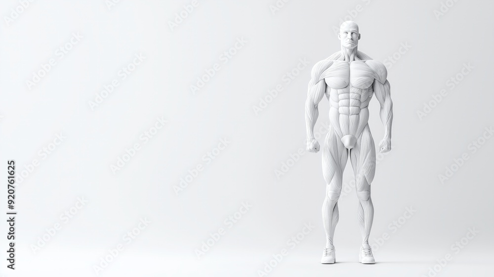 A muscular human figure on a clean background, showcasing anatomy and strength for health and fitness themes. A muscular human figure on a clean background, showcasing anatomy and strength for health and fitness themes.