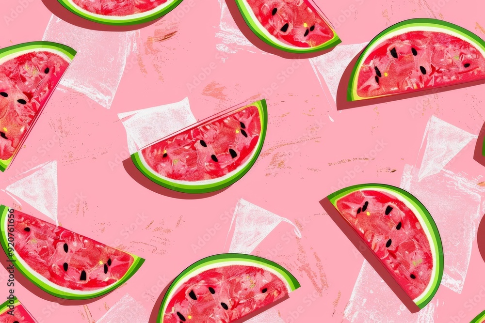 Seamless pattern with watermelon slices on a black background, flat vector illustration. For t-shirt prints and other uses.. Beautiful simple AI generated image in 4K, unique. Seamless pattern with watermelon slices on a black background, flat vector illustration. For t-shirt prints and other uses.. Beautiful simple AI generated image in 4K, unique.