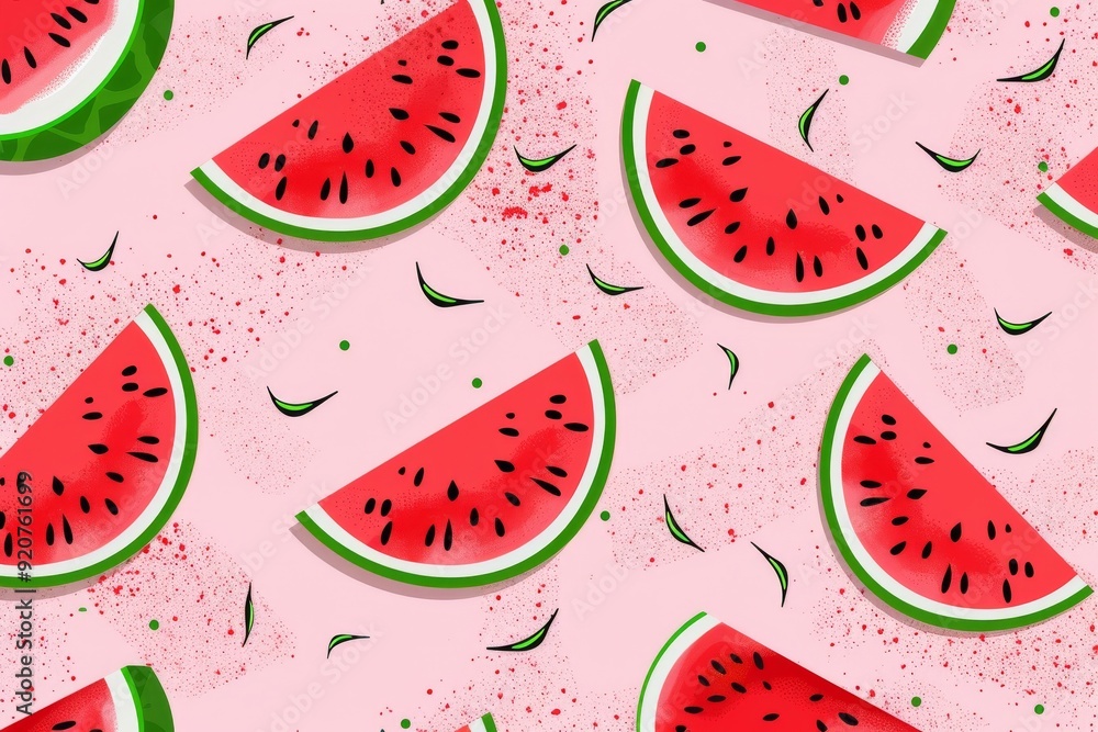 Hand-drawn seamless background with slices of watermelon. Beautiful simple AI generated image in 4K, unique. Hand-drawn seamless background with slices of watermelon. Beautiful simple AI generated image in 4K, unique.