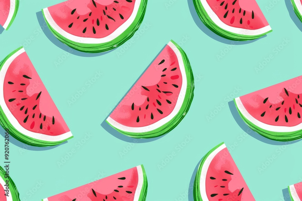 Seamless pattern with watermelon slices on a black background, flat vector illustration. For t-shirt prints and other uses.. Beautiful simple AI generated image in 4K, unique. Seamless pattern with watermelon slices on a black background, flat vector illustration. For t-shirt prints and other uses.. Beautiful simple AI generated image in 4K, unique.