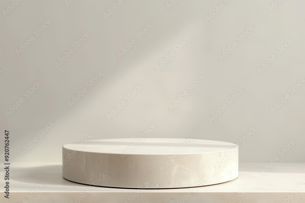 Elegant round white podium for a product in a white background, soft neutral light Elegant round white podium for a product in a white background, soft neutral light