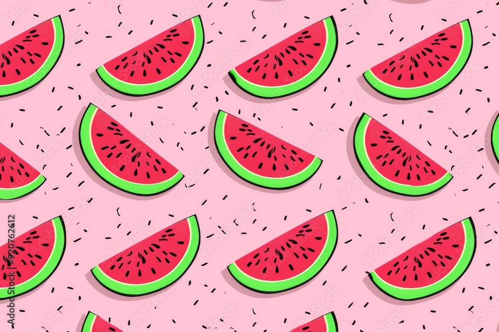 Hand-drawn seamless background with slices of watermelon. Beautiful simple AI generated image in 4K, unique. Hand-drawn seamless background with slices of watermelon. Beautiful simple AI generated image in 4K, unique.