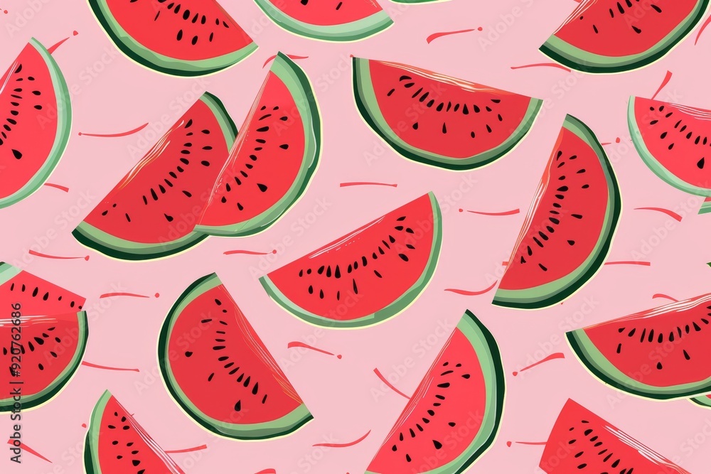 Seamless pattern with watermelon slices on a black background, flat vector illustration. For t-shirt prints and other uses.. Beautiful simple AI generated image in 4K, unique. Seamless pattern with watermelon slices on a black background, flat vector illustration. For t-shirt prints and other uses.. Beautiful simple AI generated image in 4K, unique.