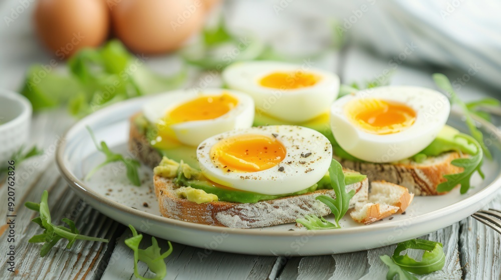 Luxury breakfast with eggs and fresh avocado fruit Luxury breakfast with eggs and fresh avocado fruit