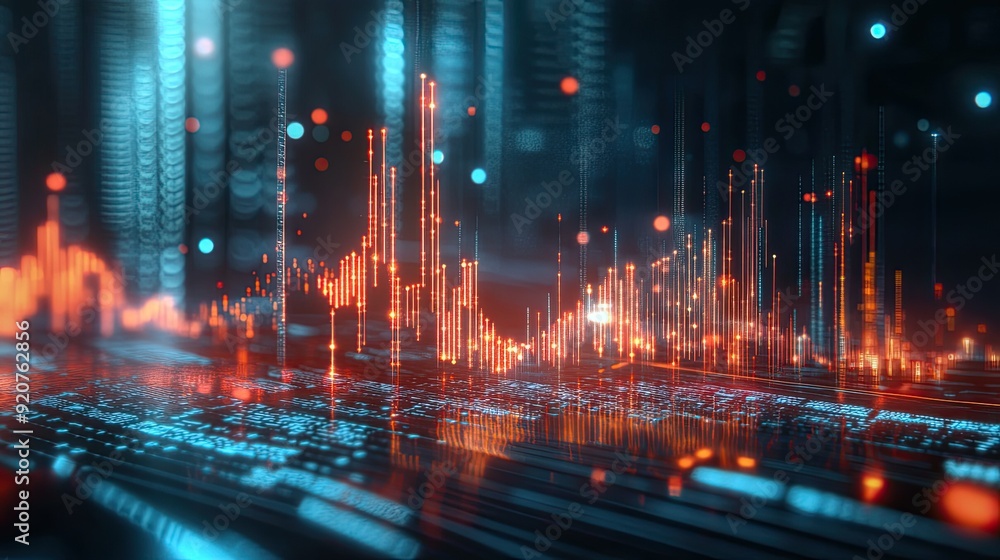 A futuristic holographic chart showing a positive economic trend, symbolizing financial growth, global trade, and investment opportunities.