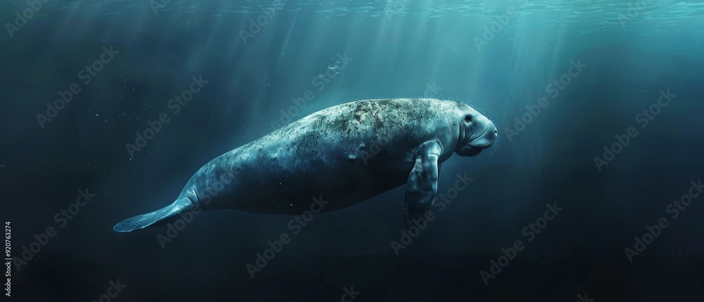 Naklejka premium Tranquil Encounters: Exploring Graceful Manatees