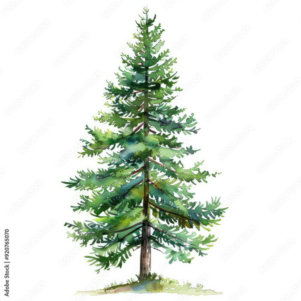 Vibrant Watercolor Illustration of a Tall Pine Tree with Rich Green Needles Vibrant Watercolor Illustration of a Tall Pine Tree with Rich Green Needles