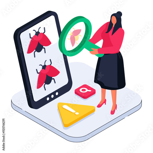      Virus under magnifying glass, debugging

