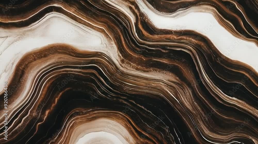 Abstract wavy patterns in brown and white tones resembling natural stone or marble. Abstract wavy patterns in brown and white tones resembling natural stone or marble.